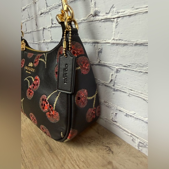 NWT Coach Teri Shoulder Bag With Cherry Print CCZ16 Gold/Black - Picture 6 of 16